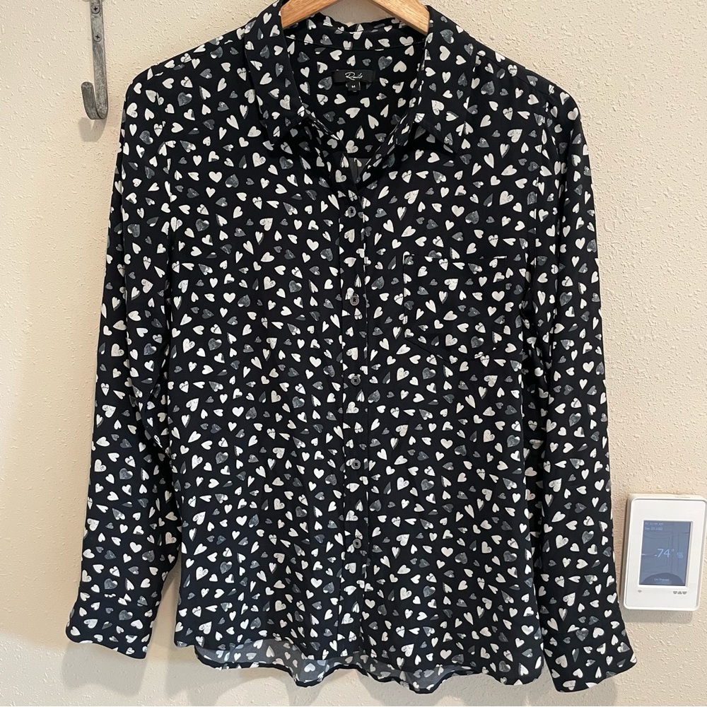 Rails Kate Black Corazon Hearts Silk Button Down … - image 1